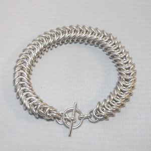Silver "Box Chain" Chain Maille Bracelet with toggle clasp