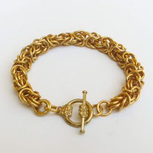 Load image into Gallery viewer, Gold Byzantine Weave Chain Maille Bracelet with toggle clasp