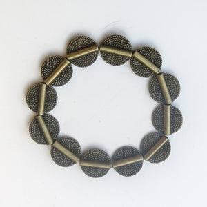Stretchy Bracelet with Pewter Beads in Antique Brass, African Rope-Style