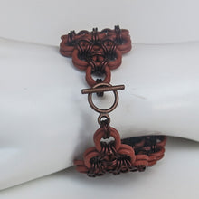 Load image into Gallery viewer, Japanese 8-in-2 Chain Maille Bracelet with copper rings and terracotta rubber O-rings, with toggle clasp