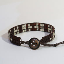 Load image into Gallery viewer, Woven Bracelet with Coffee and Silver Cube Beads