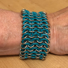Load image into Gallery viewer, European  4-in-1 Chain Maille Bracelet with Silver Rings and turquoise rubber O-rings