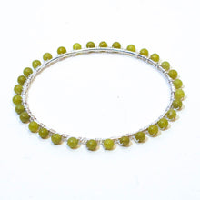 Load image into Gallery viewer, Silver bangle bracelet wrapped with green aventurine gemstones