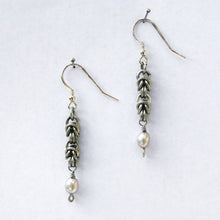 Load image into Gallery viewer, Silver-Plated Byzantine Weave and Freshwater Pearl Earrings