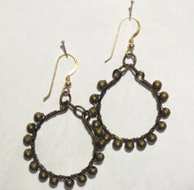 Load image into Gallery viewer, Antique Brass Hoop Earrings Wrapped with Matching Metal Beads