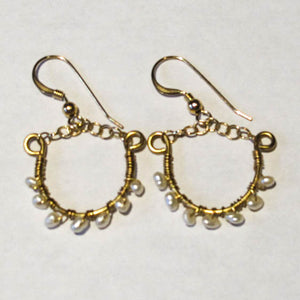 Mini Gold Hoop Earrings with Tiny White Pearls