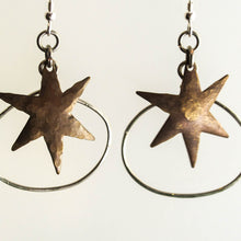 Load image into Gallery viewer, Hammered Brass Star and Silver Wire Slumbering Ovals Earrings