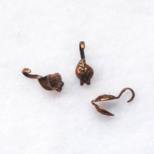 Load image into Gallery viewer, Antique copper leaf shape clamshell bead tips with loop