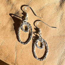 Load image into Gallery viewer, Hammered Silver Double Oval Hoop Earrings