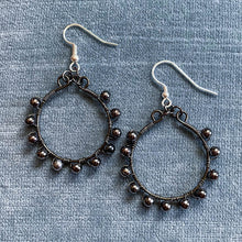 Load image into Gallery viewer, Hematite Hoop Earrings Wrapped with Matching Metal Beads
