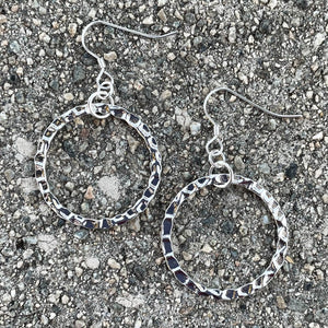 Hammered Silver Round Hoop Earrings