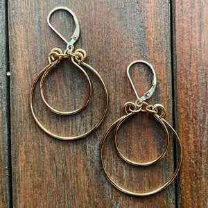 Gold Double Hoop Earrings, Hand-shaped