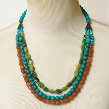 Load image into Gallery viewer, 3 Layered Beaded Necklace with gemstones, carnelian, turquoise