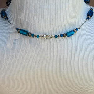 Floating Design Beading Wire Necklace with turquoise and silver beads