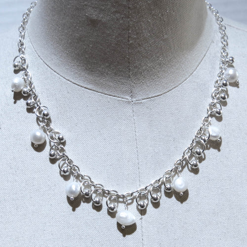 Dangling Beads Necklace with Freshwater Pearls & Metal Beads