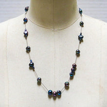 Load image into Gallery viewer, Floating Design Peacock Blue-Gray Freshwater Pearl Necklace on silk cord