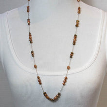 Load image into Gallery viewer, Copper-Colored, Freshwater Pearl Necklace on silk cord with lobster claw clasp
