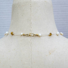 Load image into Gallery viewer, Square Freshwater Pearl Necklace with Gold Accents on Silk Cord