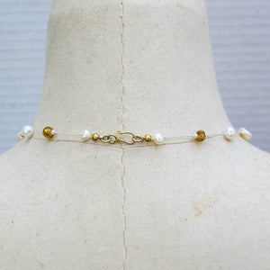 Square Freshwater Pearl Necklace with Gold Accents on Silk Cord