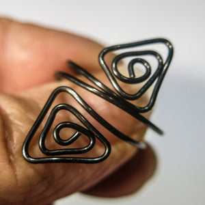 Double Triangles Adjustable Wire Ring in Hematite