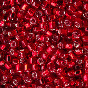 Silver-Lined Red Seed Beads, Size #8
