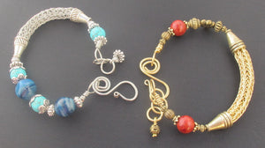 Viking Knit Bangle Bracelet with Beads & Handmade Clasp