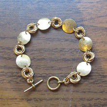 Load image into Gallery viewer, Hammered Brass Medallions Bracelet with Mobius Chain Maille connectors
