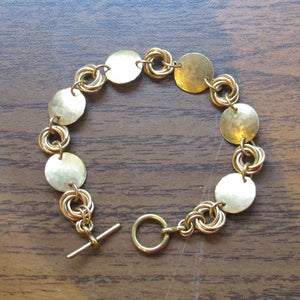 Hammered Brass Medallions Bracelet with Mobius Chain Maille connectors