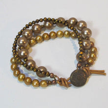 Load image into Gallery viewer, Multi-Strand Pearl Bracelet with Leather Accent