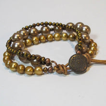 Load image into Gallery viewer, Multi-Strand Pearl Bracelet with Leather Accent