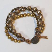 Load image into Gallery viewer, Multi-Strand Pearl Bracelet with Leather Accent