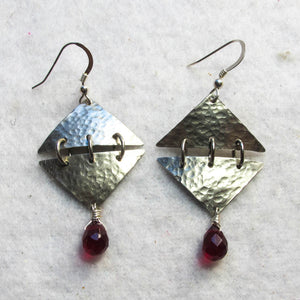 Two-Part Sheet Metal Earrings with Crystal Teardrops