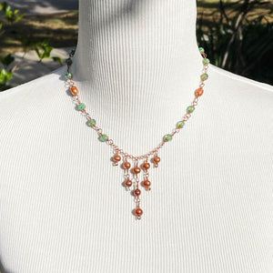 Green and Copper Medieval Princess Pearl Necklace 