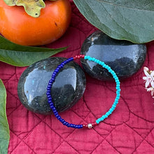 Load image into Gallery viewer, Turquoise and navy stretchy bracelet