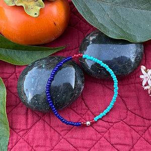 Turquoise and navy stretchy bracelet