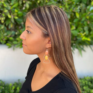 Wire triangles with copper and brass ovals earrings