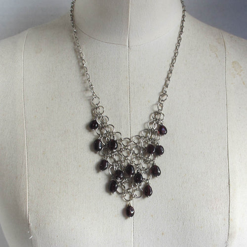 Japanese Weave Chain Maille Bib Necklace with Garnets
