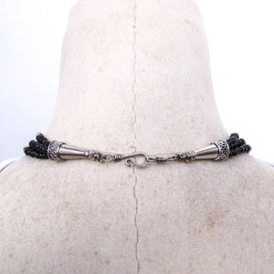 Triple Strand Semi-Precious Stone Necklace with Black, Hematite, Dalmatian Jasper Beads