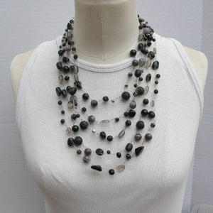 Multi-Strand Black Beaded Necklace