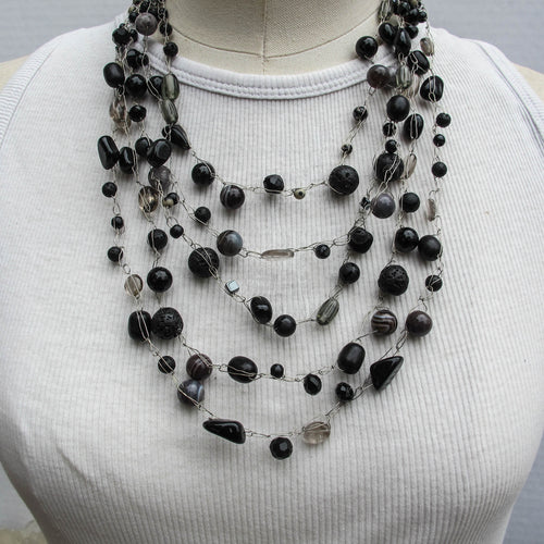 Multi-Strand Black Beaded Necklace