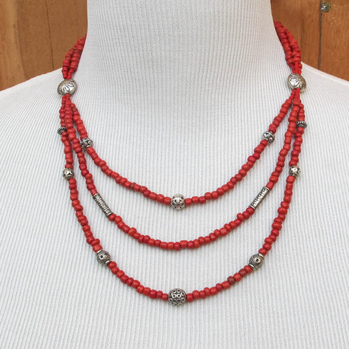 3-Tier Seed Bead Necklace with Silver Accents (Click for color choices)