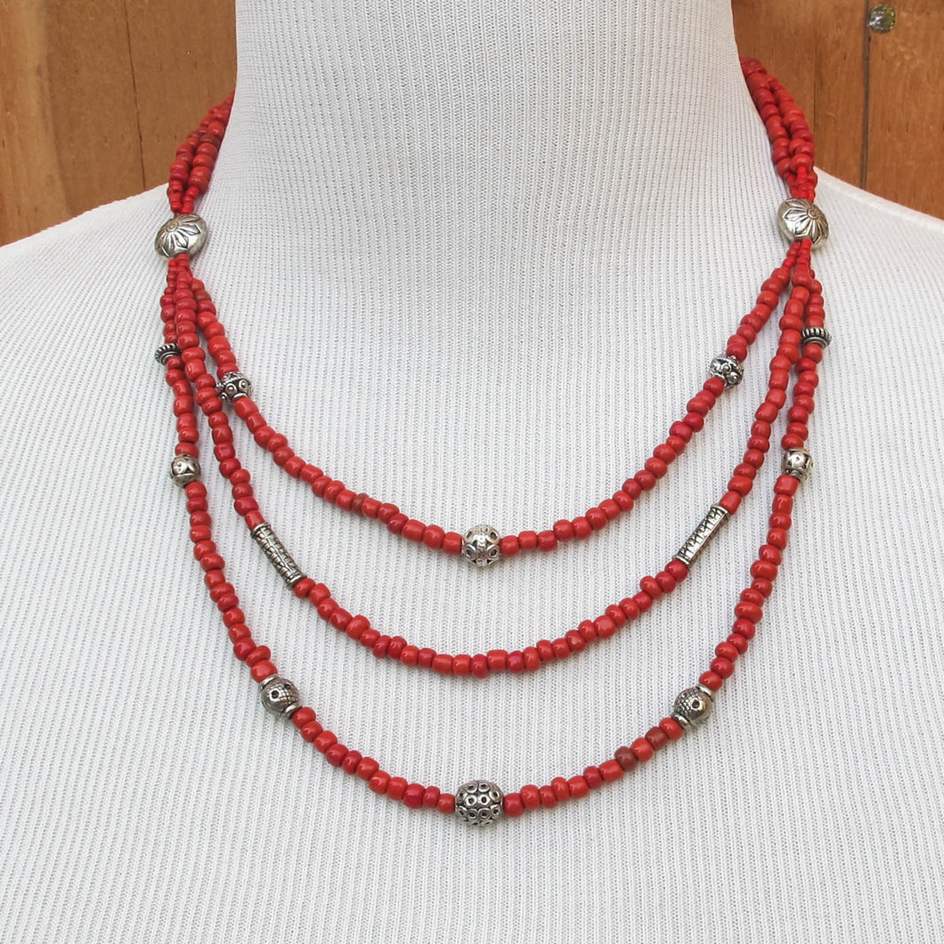 3-Tier Seed Bead Necklace with Silver Accents (Click for color choices)