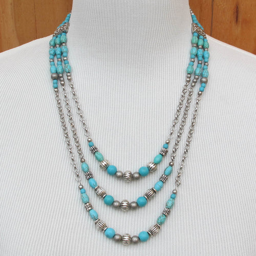 Triple Strand Turquoise Magnesite & Chain Necklace