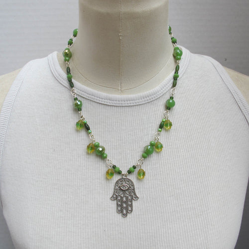Hand of Fatima Stone & Crystal Necklace