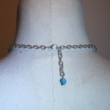 Load image into Gallery viewer, Multi-Strand, Cascading, Teal Beaded Necklace with Netted Silver Chain