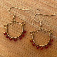 Load image into Gallery viewer, Mini Hoop Earrings with Tiny Gemstones, Gold with Carnelian
