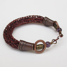 Load image into Gallery viewer, Viking Knit Bracelet, Antique Copper with Amethyst Beads
