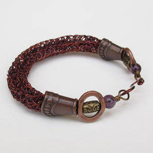 Viking Knit Bracelet, Antique Copper with Amethyst Beads