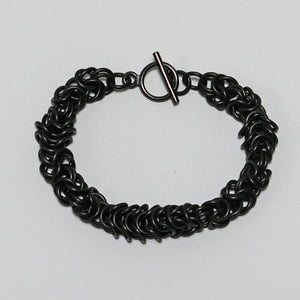 Black Byzantine Weave Chain Maille Bracelet with toggle clasp