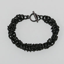 Load image into Gallery viewer, Black Byzantine Weave Chain Maille Bracelet with toggle clasp